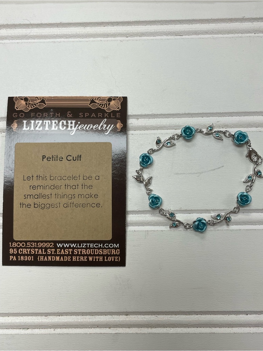 Handcrafted Liztech Petite Cuff Blue Rose Flowers Bracelet